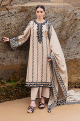BrandsInn-3PC DHANAK EMBROIDERED SHIRT WITH DHANAK EMBROIDERED SHAWL AND TROUSER BI-4337