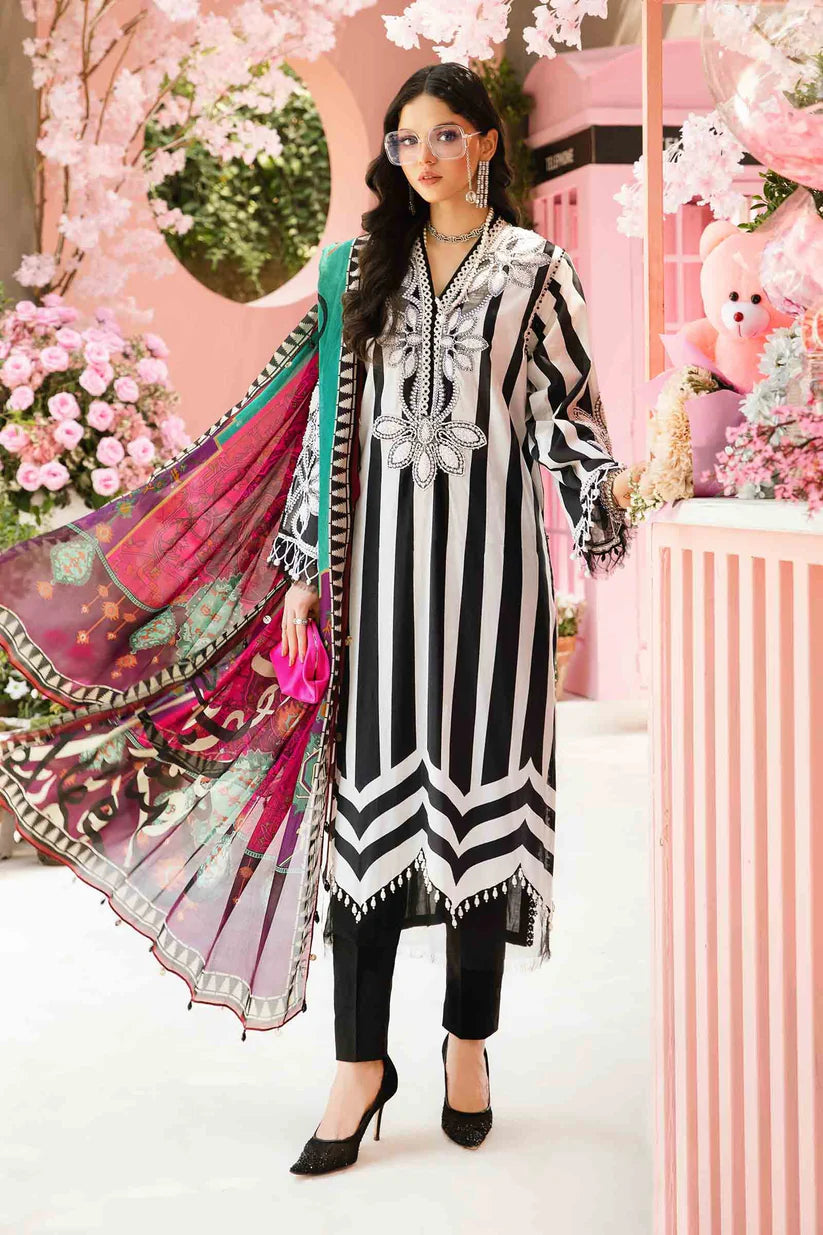 BrandsInn-3PC LAWN EMBROIDERED PRINTED SHIRT WITH CHIFFON PRINT DUPATTA AND PRINT TROUSER-BI-335