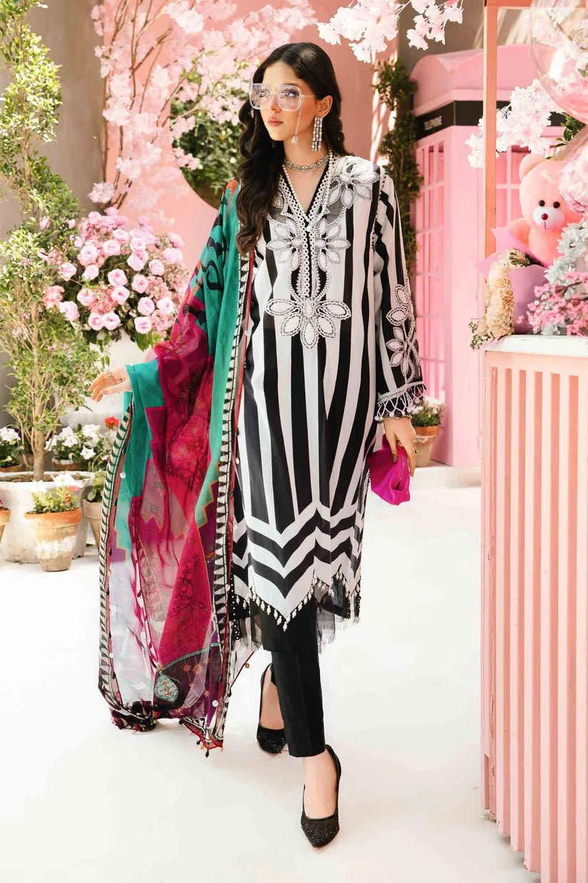 BrandsInn-3PC LAWN EMBROIDERED PRINTED SHIRT WITH CHIFFON PRINT DUPATTA AND PRINT TROUSER-BI-335