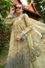 BrandsInn-3PC LAWN EMBROIDERED SHIRT WITH EMBROIDERED ORGANZA DAMAN CHIFFON PRINTED EMB DUPATTA AND EMB TROUSER-BI-4606