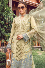 BrandsInn-3PC LAWN EMBROIDERED SHIRT WITH EMBROIDERED ORGANZA DAMAN CHIFFON PRINTED EMB DUPATTA AND EMB TROUSER-BI-4606