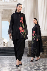 BrandsInn-3PC DHANAK EMBROIDERED SHIRT WITH CHIFFON EMBROIDERED DUPATTA AND TROUSER-BI-5202