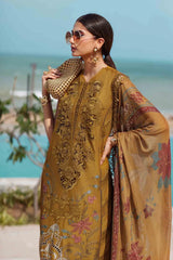 BrandsInn-3PC DHANAK EMBROIDERED SHIRT WITH COUTRAI PRINTED SHAWL AND TROUSER-BI-5216