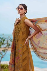 BrandsInn-3PC DHANAK EMBROIDERED SHIRT WITH COUTRAI PRINTED SHAWL AND TROUSER-BI-5216
