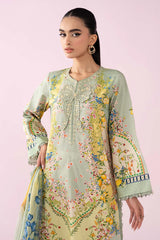 BrandsInn-3PC LAWN PRINTED EMB SHIRT WITH SILK PRINTED DUPATTA AND TROUSER-BI-037