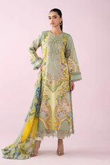 BrandsInn-3PC LAWN PRINTED EMB SHIRT WITH SILK PRINTED DUPATTA AND TROUSER-BI-037