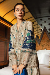 BrandsInn-3PC KHADDAR LASERWORK EMBROIDERED SHIRT WITH COURTRAI PRINTED SHAWL AND TROUSER-BI-5192