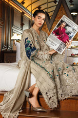 BrandsInn-3PC KHADDAR LASERWORK EMBROIDERED SHIRT WITH COURTRAI PRINTED SHAWL AND TROUSER-BI-5192
