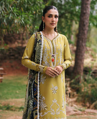 BrandsInn-3PC DHANAK EMBROIDERED SHIRT WITH COURTRAI PRINTED SHAWL & DHANAK TOUSER-BI-4240