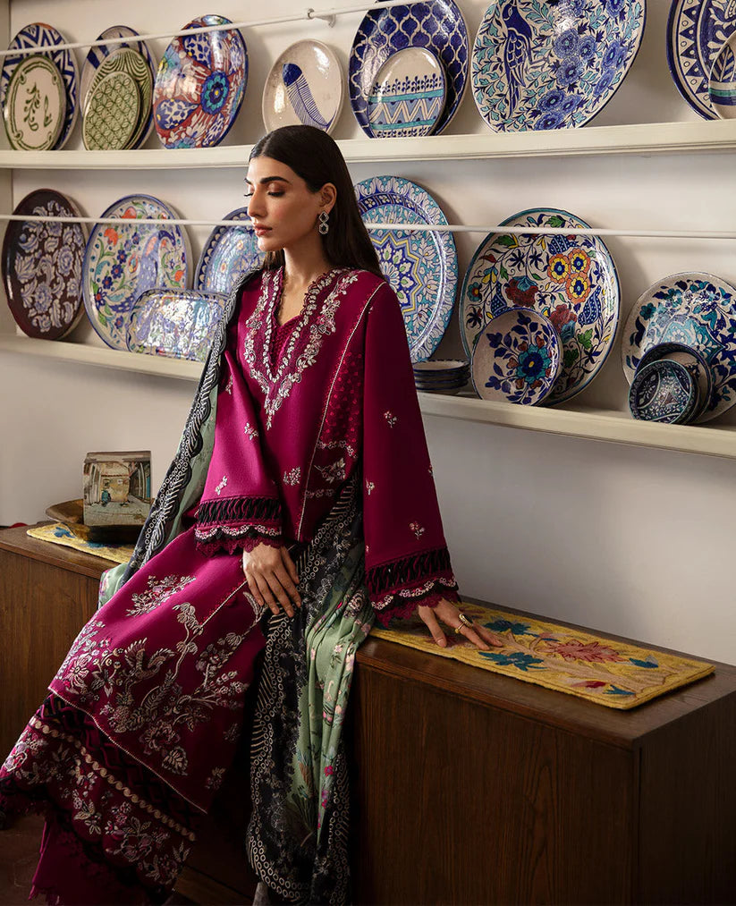 BrandsInn-3PC DHANAK SEQUENCE EMBROIDERED SHIRT WITH COURTRAI PRINTED SHAWL & DHANAK TOUSER-BI-4171