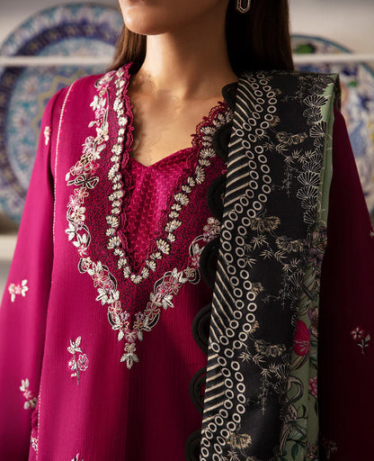 BrandsInn-3PC DHANAK SEQUENCE EMBROIDERED SHIRT WITH COURTRAI PRINTED SHAWL & DHANAK TOUSER-BI-4171