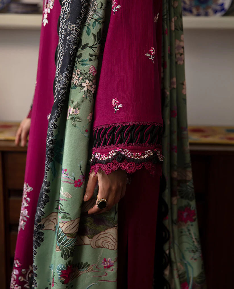 BrandsInn-3PC DHANAK SEQUENCE EMBROIDERED SHIRT WITH COURTRAI PRINTED SHAWL & DHANAK TOUSER-BI-4171