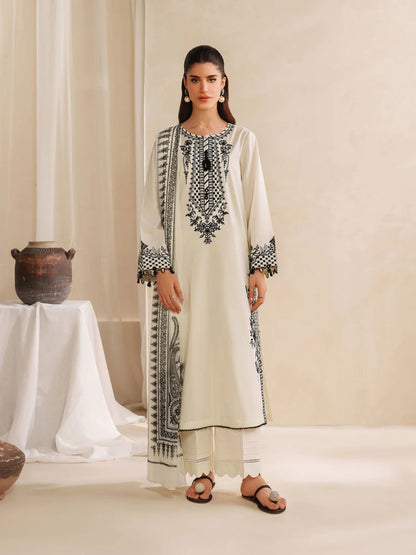 BrandsInn-3PC KHADDAR EMBROIDERED SHIRT WITH COURTRAI PRINTED SHAWL AND TROUSER-BI-4307