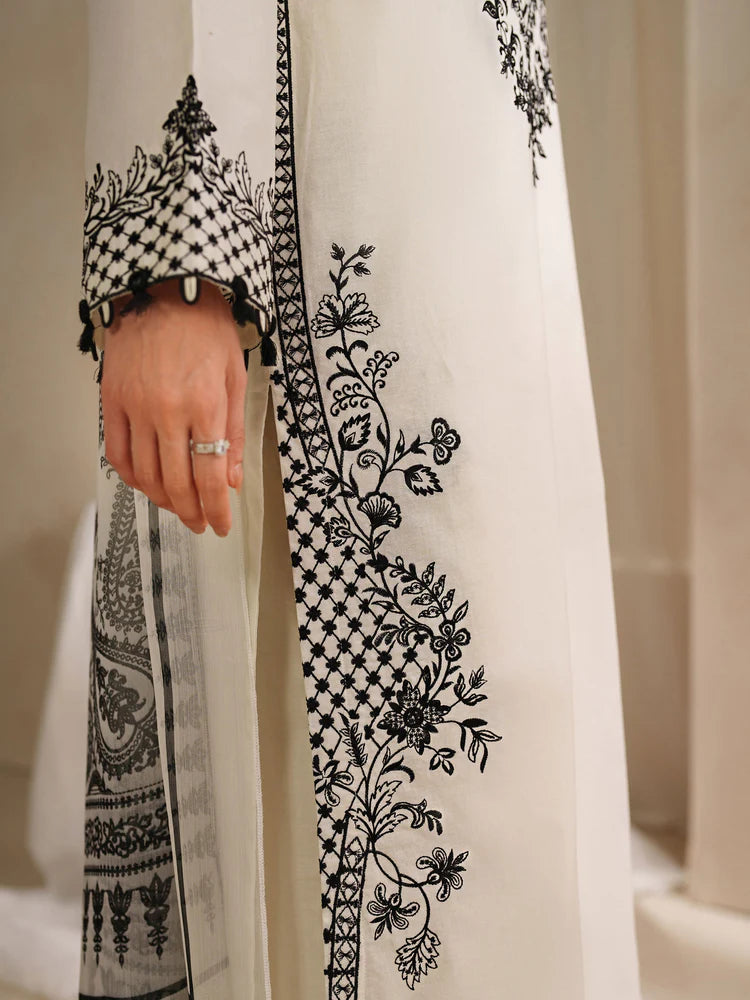 BrandsInn-3PC KHADDAR EMBROIDERED SHIRT WITH COURTRAI PRINTED SHAWL AND TROUSER-BI-4307