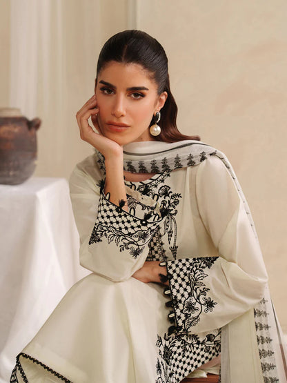 BrandsInn-3PC KHADDAR EMBROIDERED SHIRT WITH COURTRAI PRINTED SHAWL AND TROUSER-BI-4307