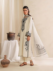 BrandsInn-3PC KHADDAR EMBROIDERED SHIRT WITH COURTRAI PRINTED SHAWL AND TROUSER-BI-4307