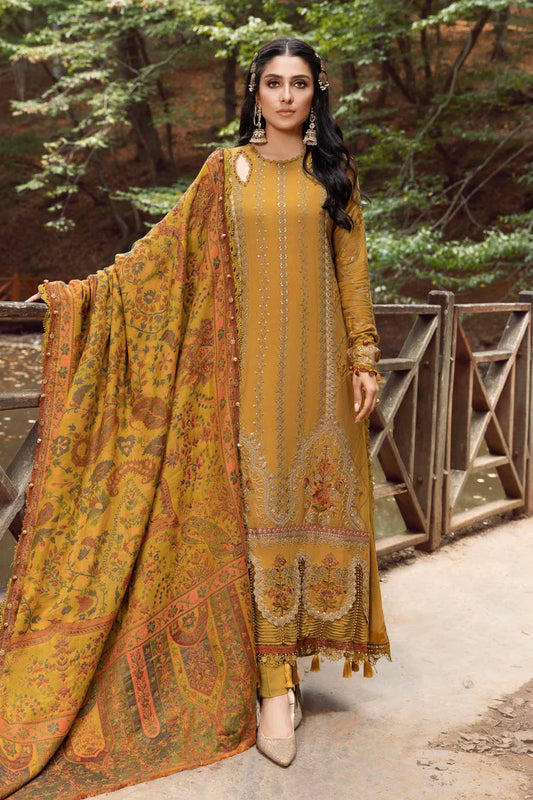 BrandsInn-3PC KARANDI EMBROIDERED SHIRT WITH KARANDI PRINTED SHAWL AND DHANAK TROUSER-BI-4286