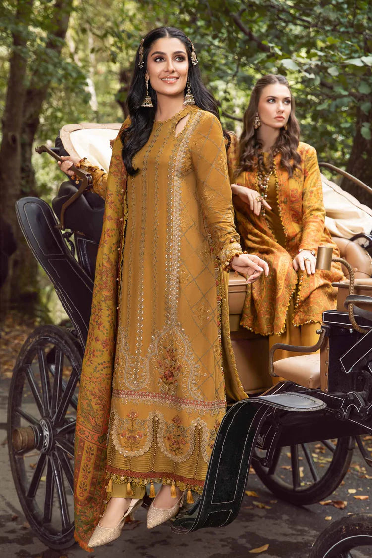BrandsInn-3PC KARANDI EMBROIDERED SHIRT WITH KARANDI PRINTED SHAWL AND DHANAK TROUSER-BI-4286