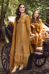 BrandsInn-3PC DHANAK EMBROIDERED SHIRT WITH COURTRAI PRINTED SHAWL AND TROUSER-4286