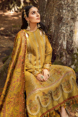 BrandsInn-3PC DHANAK EMBROIDERED SHIRT WITH COURTRAI PRINTED SHAWL AND TROUSER-4286