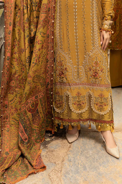 BrandsInn-3PC KARANDI EMBROIDERED SHIRT WITH KARANDI PRINTED SHAWL AND DHANAK TROUSER-BI-4286