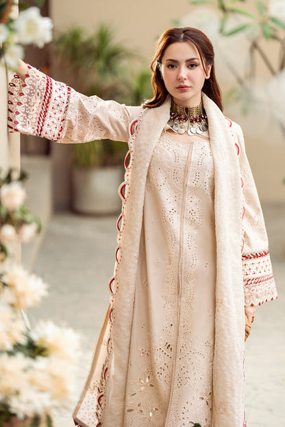 BrandsInn-3PC CHIKANKAARI LAWN CUTWORK EMBROIDERED SHIRT WITH MANAAR EMBROIDERED CUTWORK DUPATTA AND TROUSER-BI-101