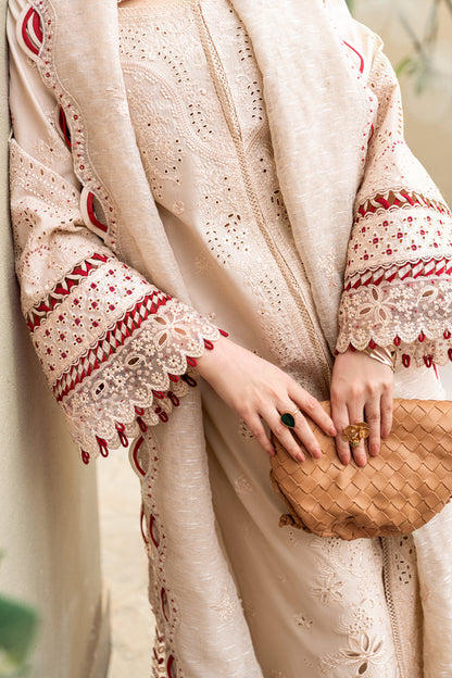BrandsInn-3PC CHIKANKAARI LAWN CUTWORK EMBROIDERED SHIRT WITH MANAAR EMBROIDERED CUTWORK DUPATTA AND TROUSER-BI-101