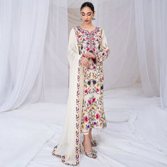 BrandsInn-3PC DHANAK EMBROIDERED SHIRT WITH BAMBER CHIFFON EMBROIDERED DUPATTA & TROUSER-BI-4299