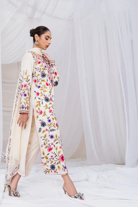 BrandsInn-3PC DHANAK EMBROIDERED SHIRT WITH BAMBER CHIFFON EMBROIDERED DUPATTA & TROUSER-BI-4299