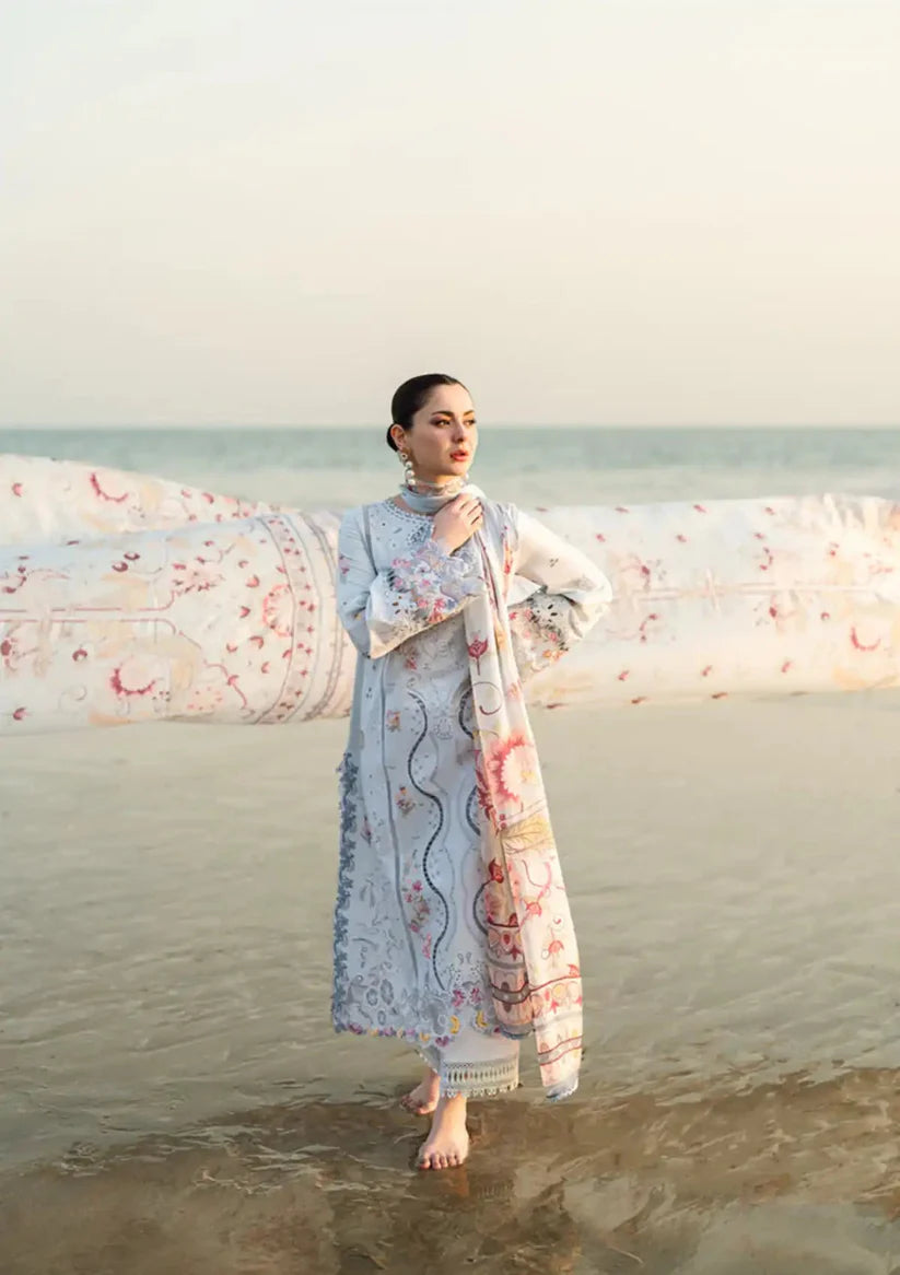 BrandsInn - 3PC LAWN EMBROIDERED SHIRT WITH MONARK PRINTED DUPATTA AND TROUSER-BI-428