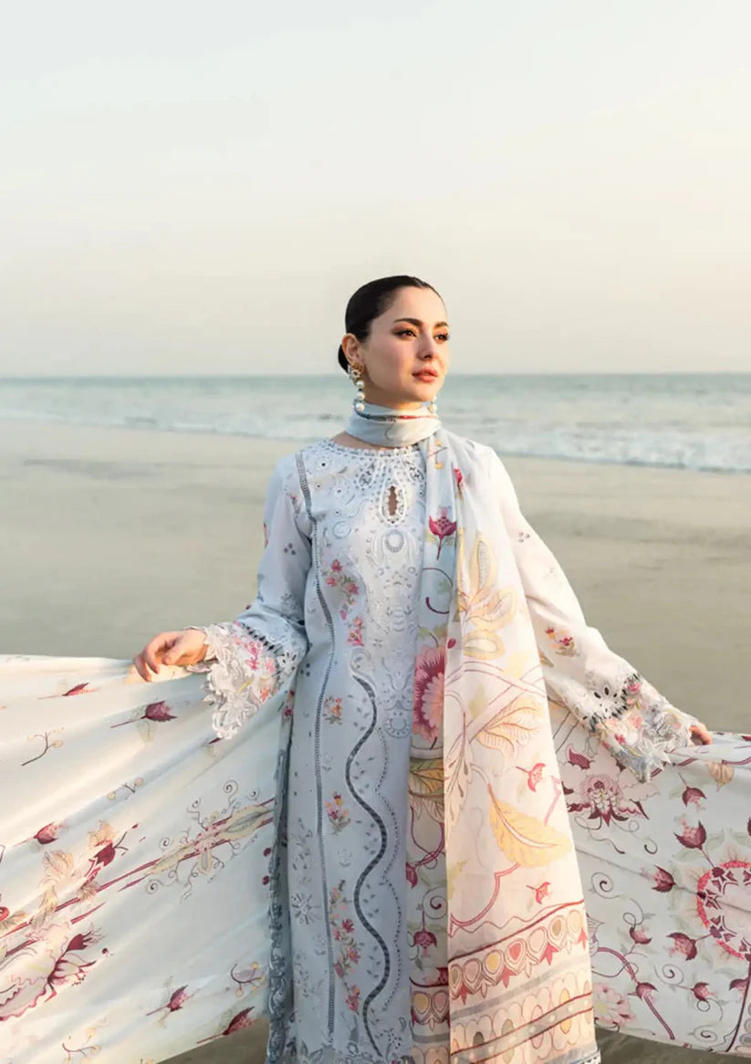 BrandsInn - 3PC LAWN EMBROIDERED SHIRT WITH MONARK PRINTED DUPATTA AND TROUSER-BI-428