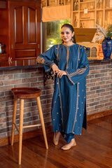 BrandsInn-2PIECE DHANAK EMBROIDERED SHIRT WITH DHANAK EMB SLEEVES-BI-15030