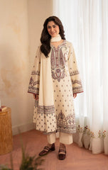 BrandsInn-3PC DHANAK EMBROIDERED SHIRT WITH DHANAK EMBROIDERED SHAWL AND EMB TROUSER-BI-5153