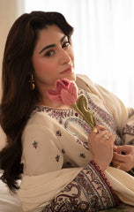 BrandsInn-3PC DHANAK EMBROIDERED SHIRT WITH DHANAK EMBROIDERED SHAWL AND EMB TROUSER-BI-5153