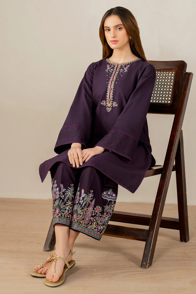 BrandsInn-2PC DHANAK EMBROIDERED SHIRT & EMBROIDERED TROUSER-BI-4149