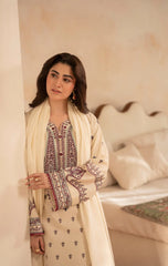 BrandsInn-3PC DHANAK EMBROIDERED SHIRT WITH DHANAK EMBROIDERED SHAWL AND EMB TROUSER-BI-5153