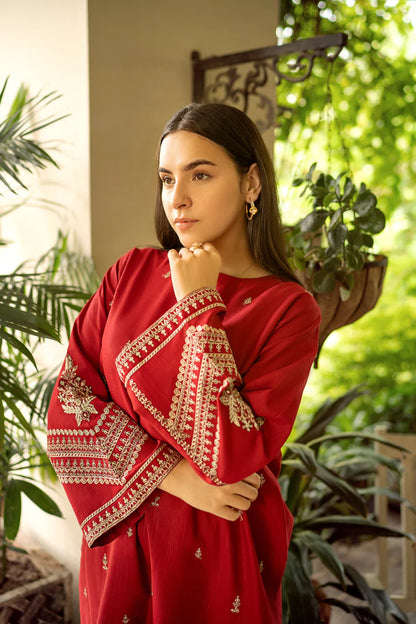 BrandsInn-2PC DHANAK EMBROIDERED SHIRT AND EMBROIDRED TROUSER-BI-131