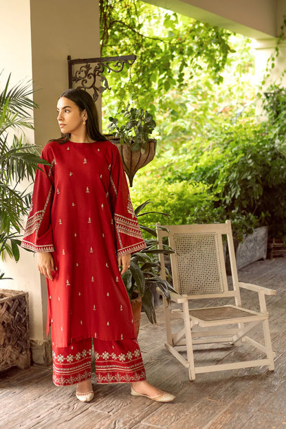 BrandsInn-2PC DHANAK EMBROIDERED SHIRT AND EMBROIDRED TROUSER-BI-131