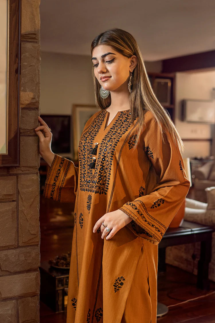 BrandsInn-2PC DHANAK EMBROIDERED SHIRT AND EMBROIDRED TROUSER-BI-135