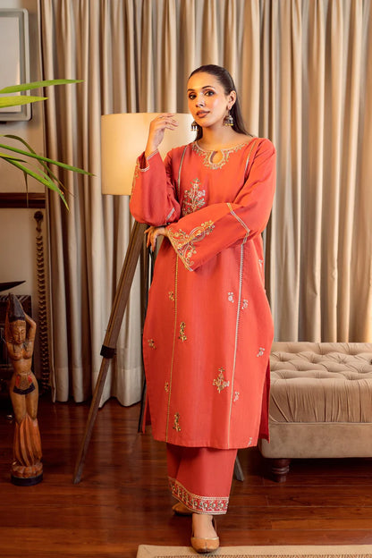 BrandsInn-2PC DHANAK EMBROIDERED SHIRT AND EMBROIDRED SLEEVES-BI-130