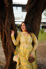 BrandsInn-3PC LAWN PRINTED EMB FROCK WITH SILK PRINTED EMB DUPATTA AND DYED TROUSER-BI-038