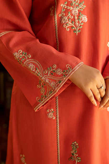 BrandsInn-2PC DHANAK EMBROIDERED SHIRT AND EMBROIDRED SLEEVES-BI-130