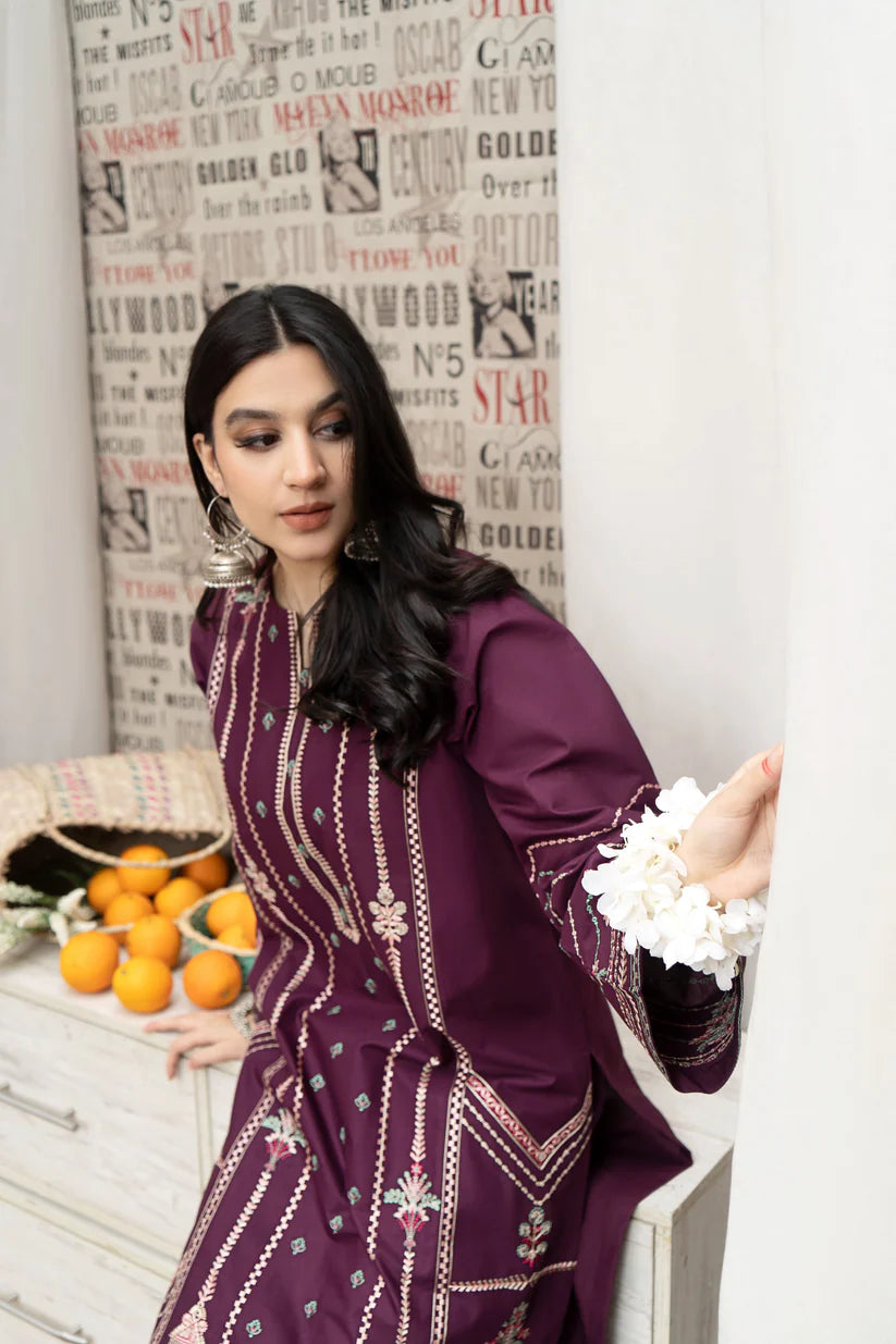 BrandsInn- 3PC DHANAK EMBROIDERED SHIRT WITH COUTURE WOOL PRINT SHAWL AND EMB TROUSER-BI-4125