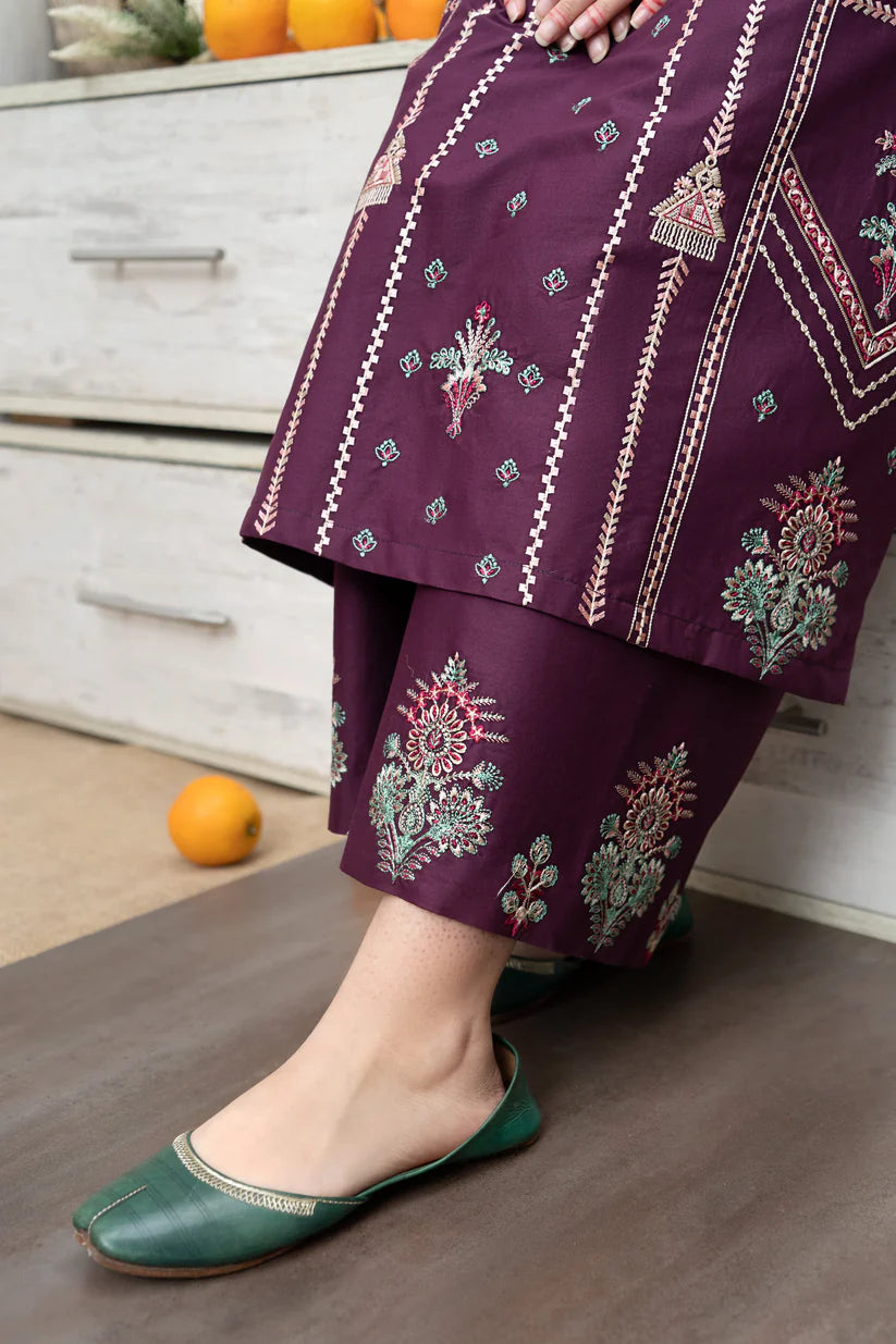 BrandsInn- 3PC DHANAK EMBROIDERED SHIRT WITH COUTURE WOOL PRINT SHAWL AND EMB TROUSER-BI-4125