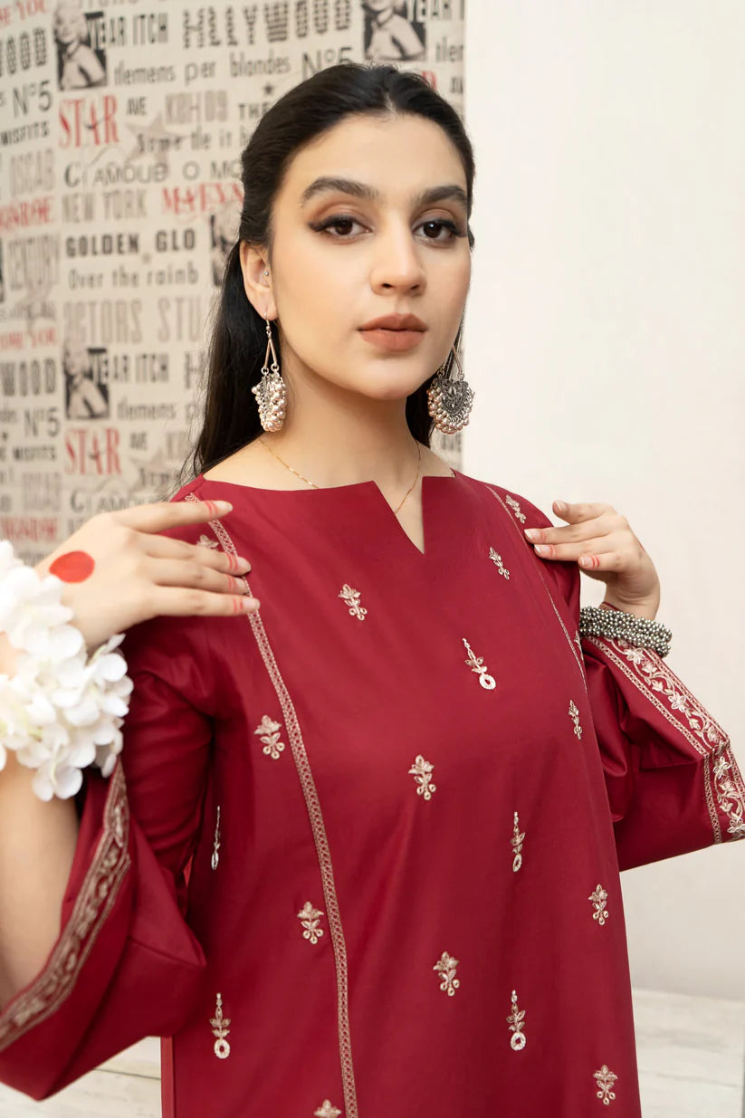 BrandssInn-3PC DHANAK EMBROIDERED SHIRT WITH COUTRAI PRINTED SHAWL AND EMB TROUSER-BI-4126