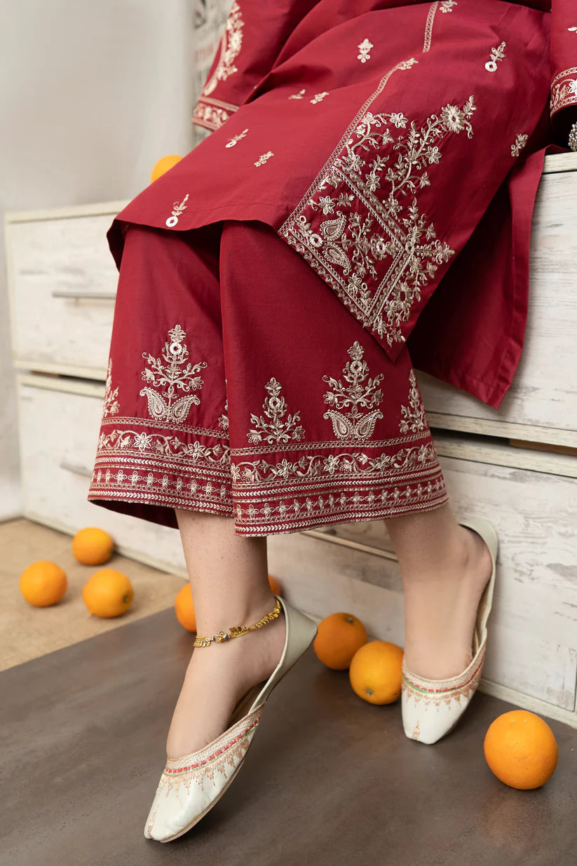 BrandssInn-3PC DHANAK EMBROIDERED SHIRT WITH COUTRAI PRINTED SHAWL AND EMB TROUSER-BI-4126