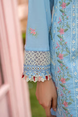 BrandsInn-3PC LAWN EMBROIDERED SHIRT WITH CHIFFON PRINTED DUPATTA AND TROUSER-BI-3806