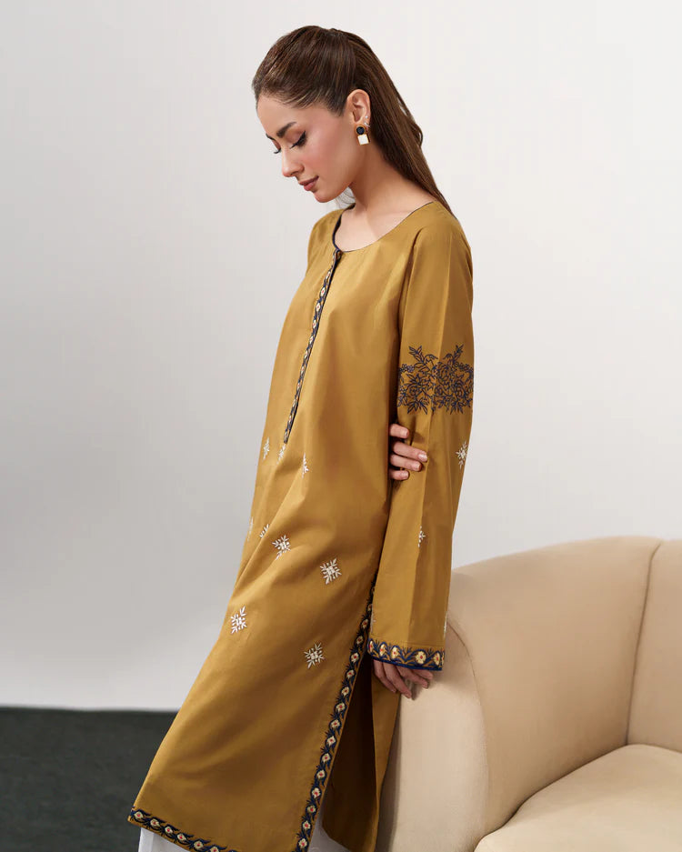 BrandsInn-3PC DHANAK EMBROIDERED SHIRT WITH DHANAK SHAWL AND EMB TROUSER-BI-4335