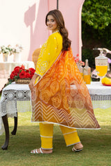 BrandsInn- 3PC LAWN EMBROIDERED SHIRT WITH CHIFFON PRINTED DUPATTA AND TROUSER-BI-403