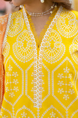 BrandsInn- 3PC LAWN EMBROIDERED SHIRT WITH CHIFFON PRINTED DUPATTA AND TROUSER-BI-403